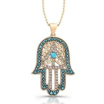 Diamond Turquoise Hamsa Necklace